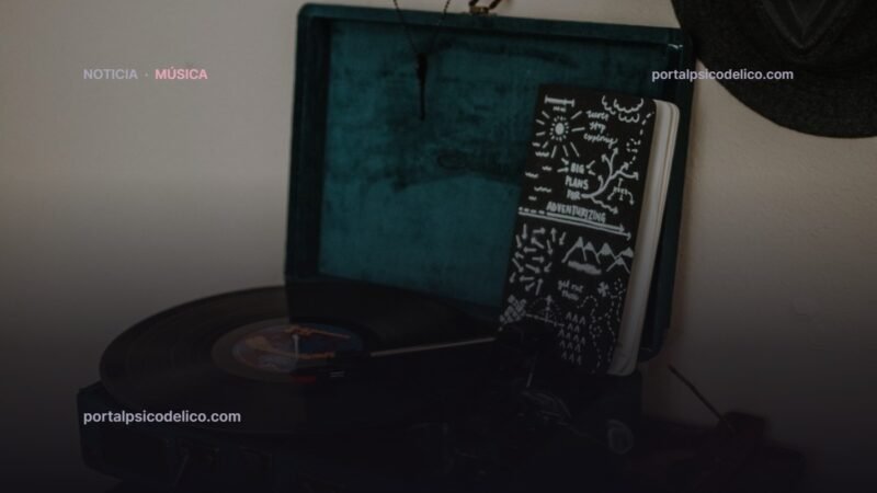Tocadiscos vintage con vinilo de rock psicodélico